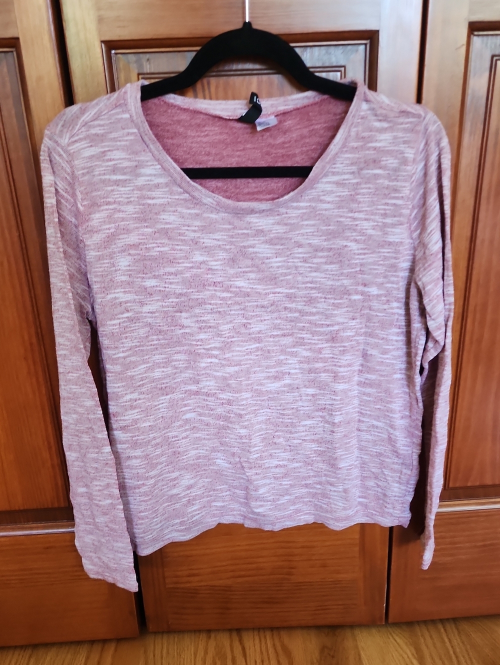 Divided Heathered Long-Sleeve Scoop Neck Top - Pink